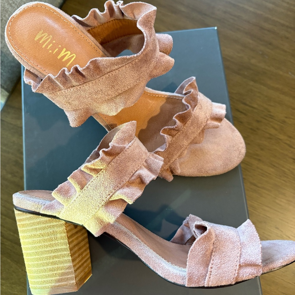 Mi.iM Dusty Rose Rachel Suede/Leather Ruffle Block Heel Sandal SZ 8 - Picture 7 of 7